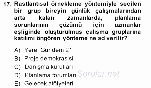 Yerel Yönetimler 2013 - 2014 Tek Ders Sınavı 17.Soru