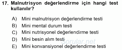 Temel Bakım Hizmetleri 2016 - 2017 Dönem Sonu Sınavı 17.Soru