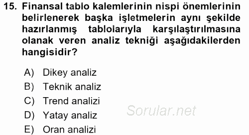 Mali Analiz 2015 - 2016 Tek Ders Sınavı 15.Soru