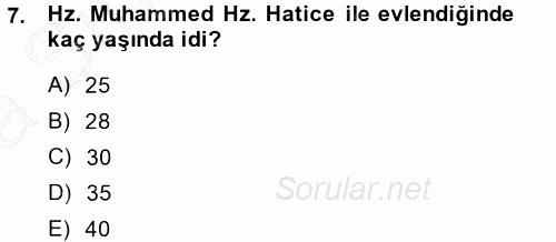 İslam Tarihi ve Medeniyeti 1 2014 - 2015 Ara Sınavı 7.Soru