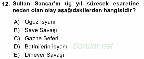 Büyük Selçuklu Tarihi 2016 - 2017 Dönem Sonu Sınavı 12.Soru