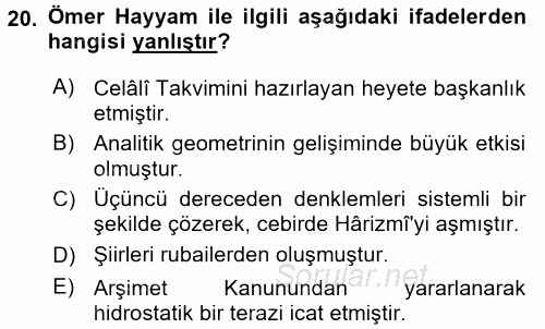 Büyük Selçuklu Tarihi 2016 - 2017 Dönem Sonu Sınavı 20.Soru