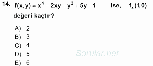 Matematik 1 2016 - 2017 Dönem Sonu Sınavı 14.Soru