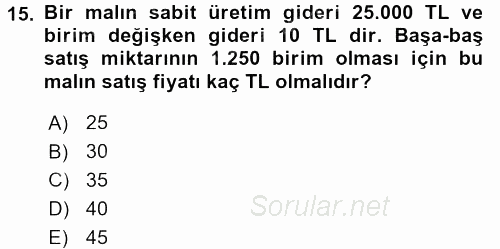 Matematik 1 2016 - 2017 Dönem Sonu Sınavı 15.Soru