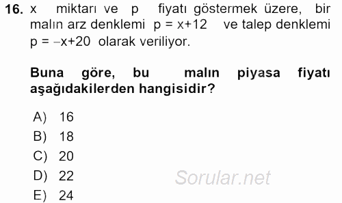 Matematik 1 2016 - 2017 Dönem Sonu Sınavı 16.Soru