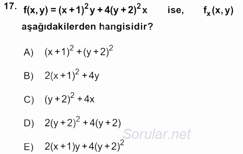 Matematik 1 2016 - 2017 Dönem Sonu Sınavı 17.Soru