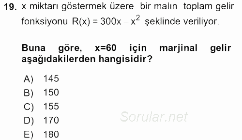 Matematik 1 2016 - 2017 Dönem Sonu Sınavı 19.Soru