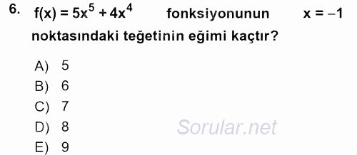 Matematik 1 2016 - 2017 Dönem Sonu Sınavı 6.Soru