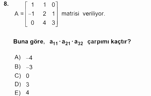 Matematik 1 2016 - 2017 Dönem Sonu Sınavı 8.Soru