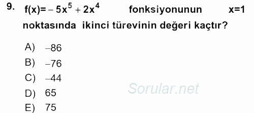 Matematik 1 2016 - 2017 Dönem Sonu Sınavı 9.Soru