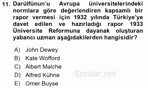 Türk Eğitim Tarihi 2015 - 2016 Tek Ders Sınavı 11.Soru