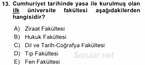 Türk Eğitim Tarihi 2015 - 2016 Tek Ders Sınavı 13.Soru