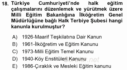 Türk Eğitim Tarihi 2015 - 2016 Tek Ders Sınavı 18.Soru