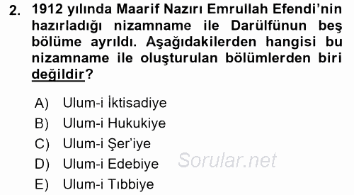 Türk Eğitim Tarihi 2015 - 2016 Tek Ders Sınavı 2.Soru