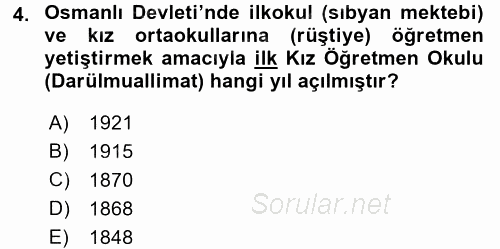 Türk Eğitim Tarihi 2015 - 2016 Tek Ders Sınavı 4.Soru
