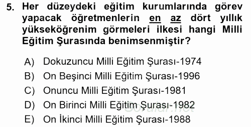 Türk Eğitim Tarihi 2015 - 2016 Tek Ders Sınavı 5.Soru