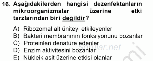 Temel Veteriner Mikrobiyoloji ve İmmünoloji 2014 - 2015 Ara Sınavı 16.Soru