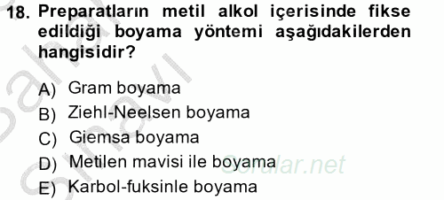 Temel Veteriner Mikrobiyoloji ve İmmünoloji 2014 - 2015 Ara Sınavı 18.Soru