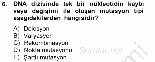 Temel Veteriner Mikrobiyoloji ve İmmünoloji 2014 - 2015 Ara Sınavı 6.Soru