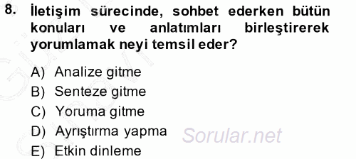 Halkla İlişkiler Ve İletişim 2013 - 2014 Ara Sınavı 8.Soru