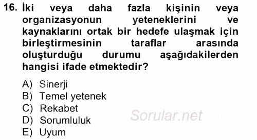 Stratejik Yönetim 1 2012 - 2013 Dönem Sonu Sınavı 16.Soru