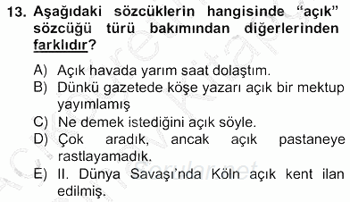 Türkçe Biçim Bilgisi 2012 - 2013 Ara Sınavı 13.Soru