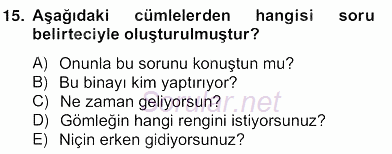Türkçe Biçim Bilgisi 2012 - 2013 Ara Sınavı 15.Soru