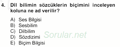 Türkçe Biçim Bilgisi 2012 - 2013 Ara Sınavı 4.Soru