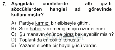 Türkçe Biçim Bilgisi 2012 - 2013 Ara Sınavı 7.Soru