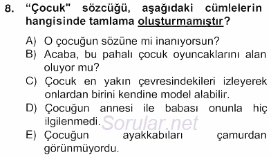 Türkçe Biçim Bilgisi 2012 - 2013 Ara Sınavı 8.Soru