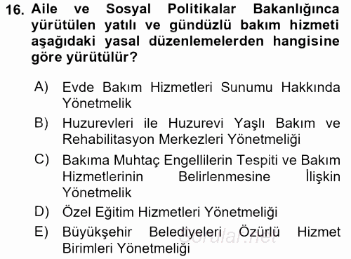 Sosyal Hizmet Kuruluşları 2017 - 2018 Ara Sınavı 16.Soru