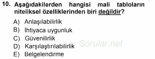 Muhasebe Denetimi ve Mali Analiz 2013 - 2014 Tek Ders Sınavı 10.Soru