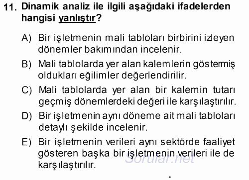 Muhasebe Denetimi ve Mali Analiz 2013 - 2014 Tek Ders Sınavı 11.Soru