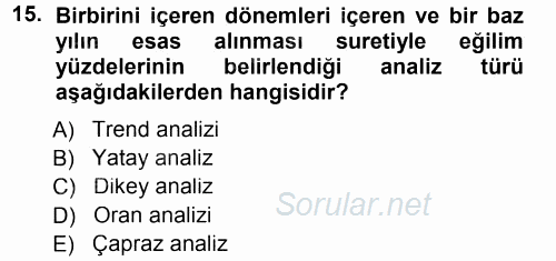 Muhasebe Denetimi ve Mali Analiz 2013 - 2014 Tek Ders Sınavı 15.Soru