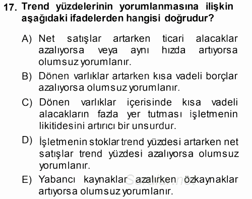 Muhasebe Denetimi ve Mali Analiz 2013 - 2014 Tek Ders Sınavı 17.Soru