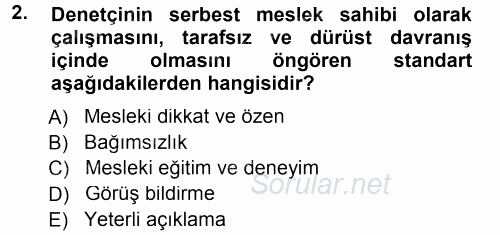 Muhasebe Denetimi ve Mali Analiz 2013 - 2014 Tek Ders Sınavı 2.Soru
