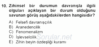 Zihin Felsefesi 2013 - 2014 Dönem Sonu Sınavı 10.Soru