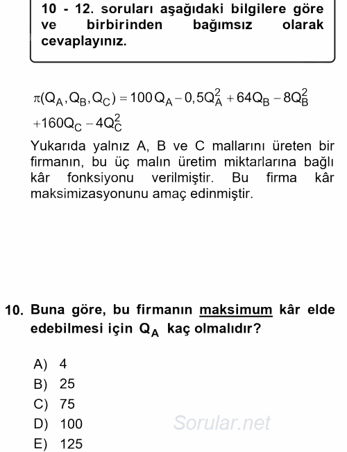 Matematiksel İktisat 2017 - 2018 Dönem Sonu Sınavı 10.Soru