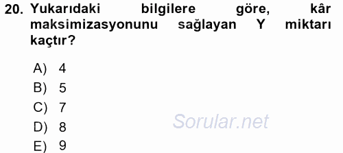 Matematiksel İktisat 2017 - 2018 Dönem Sonu Sınavı 20.Soru