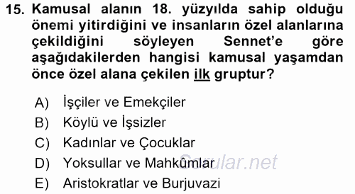 Sosyolojide Yakın Dönem Gelişmeler 2017 - 2018 Dönem Sonu Sınavı 15.Soru