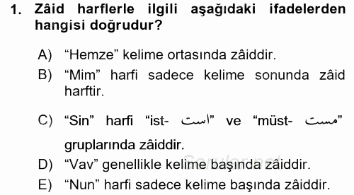 Osmanlı Türkçesi Grameri 1 2015 - 2016 Ara Sınavı 1.Soru