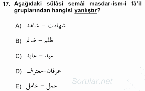 Osmanlı Türkçesi Grameri 1 2015 - 2016 Ara Sınavı 17.Soru