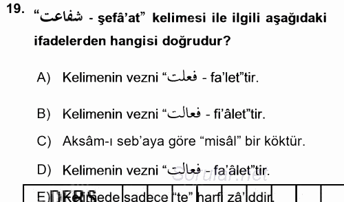 Osmanlı Türkçesi Grameri 1 2015 - 2016 Ara Sınavı 19.Soru