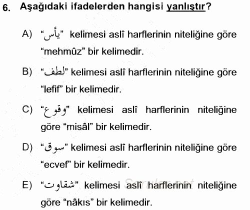 Osmanlı Türkçesi Grameri 1 2015 - 2016 Ara Sınavı 6.Soru