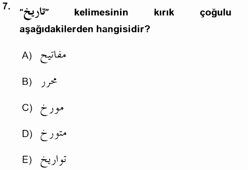 Osmanlı Türkçesi Grameri 1 2015 - 2016 Ara Sınavı 7.Soru