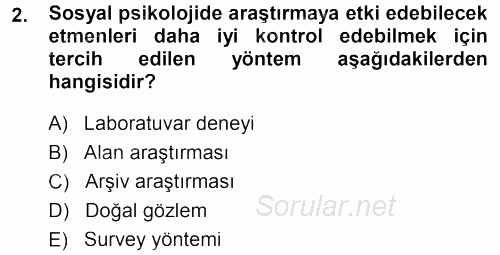 Sosyal Psikoloji 1 2014 - 2015 Dönem Sonu Sınavı 2.Soru