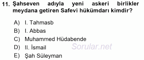 Orta Çağ ve Yeni Çağ Türk Devletleri Tarihi 2016 - 2017 Dönem Sonu Sınavı 11.Soru