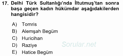 Orta Çağ ve Yeni Çağ Türk Devletleri Tarihi 2016 - 2017 Dönem Sonu Sınavı 17.Soru