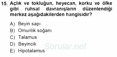 İnsan Anatomisi Ve Fizyolojisi 2012 - 2013 Ara Sınavı 15.Soru