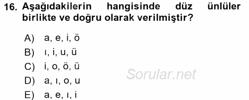 Türk Dili 1 2017 - 2018 Ara Sınavı 16.Soru